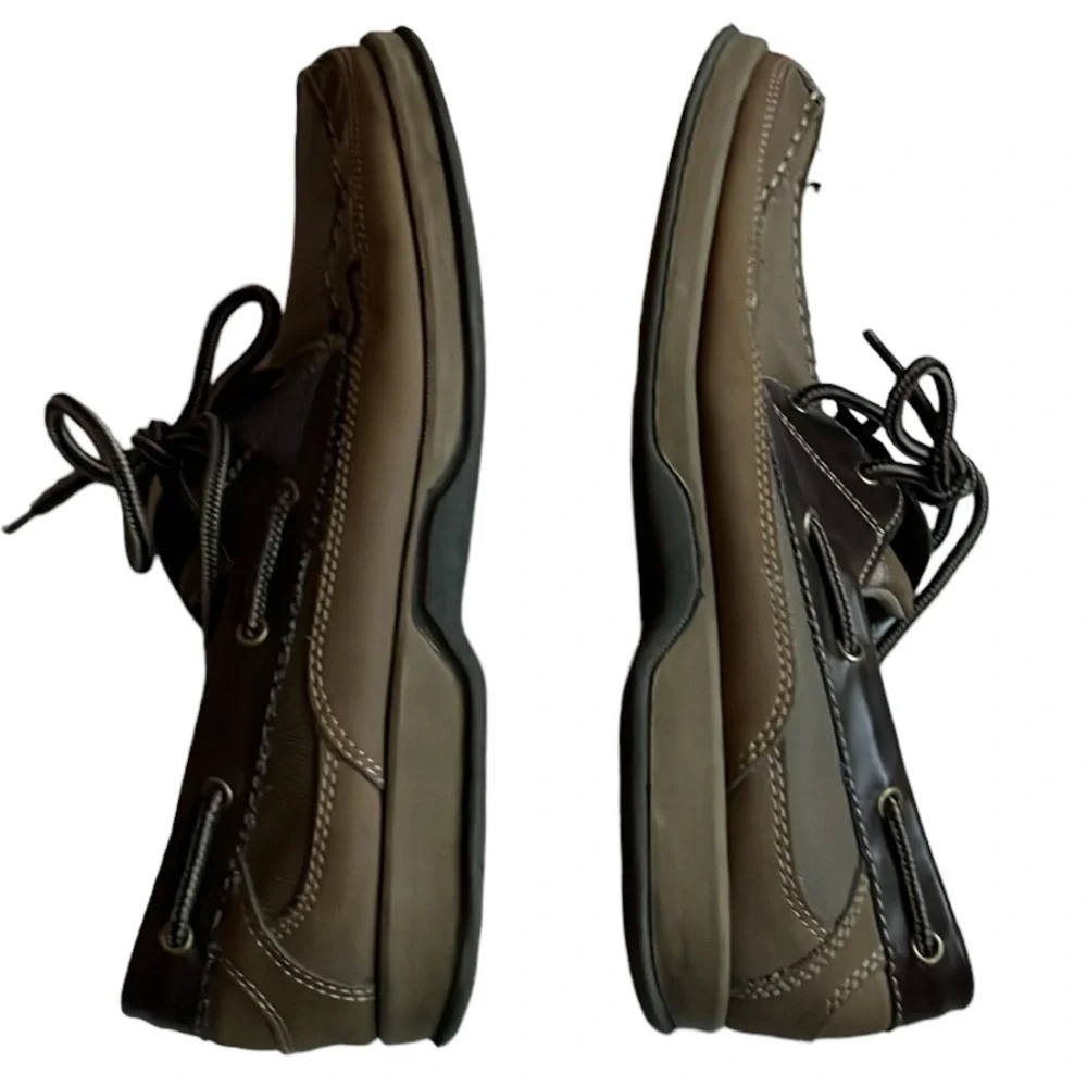 Bass Men's 2 Tone Brown Lace Up Leather Loafer Boat Shoes Size 10